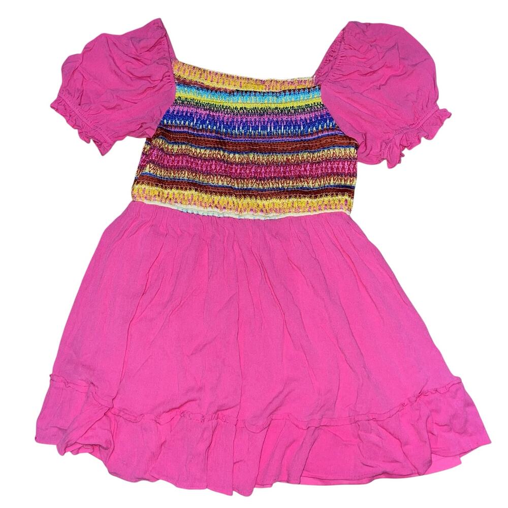 Mini Dress Pink Fit & Flare Smocked Puff Sleeve - Picture 11 of 11